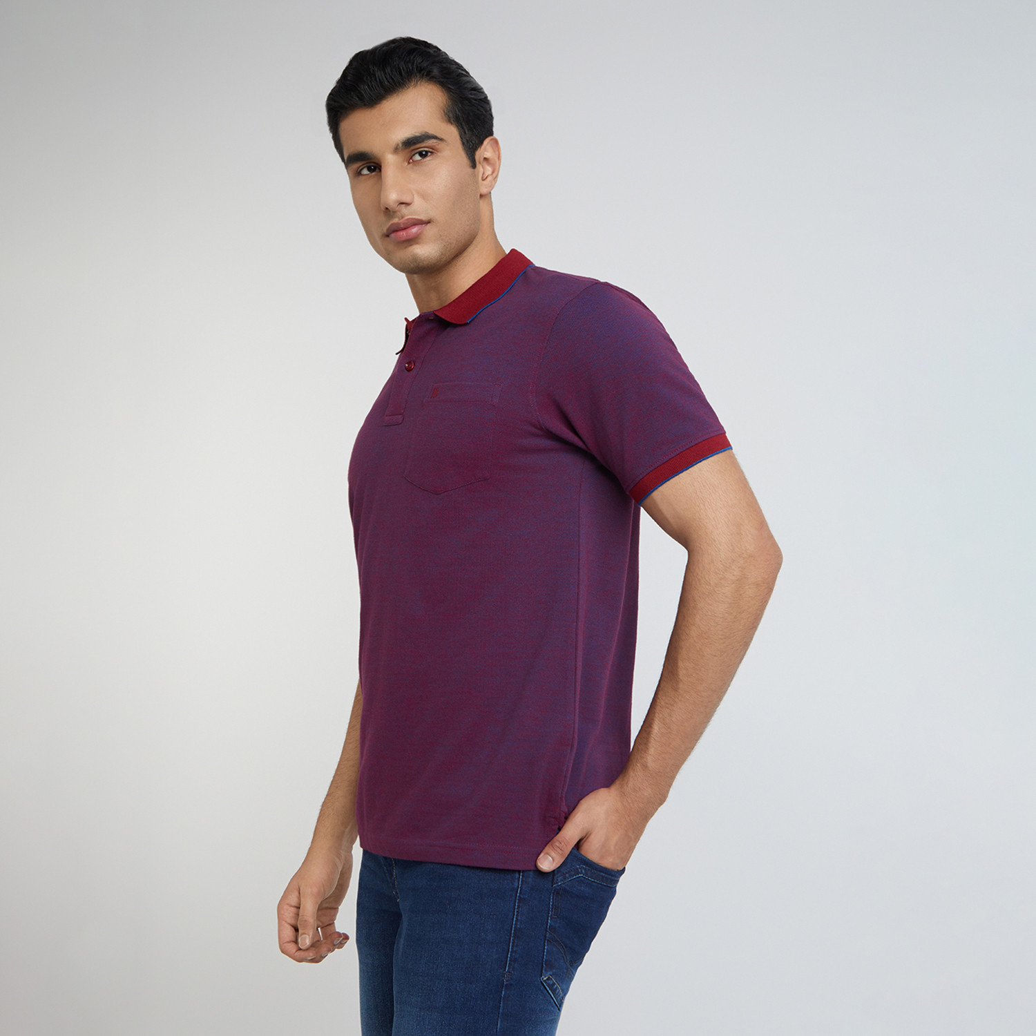 Image of Raymond Solid Men Polo Neck Maroon T-Shirt