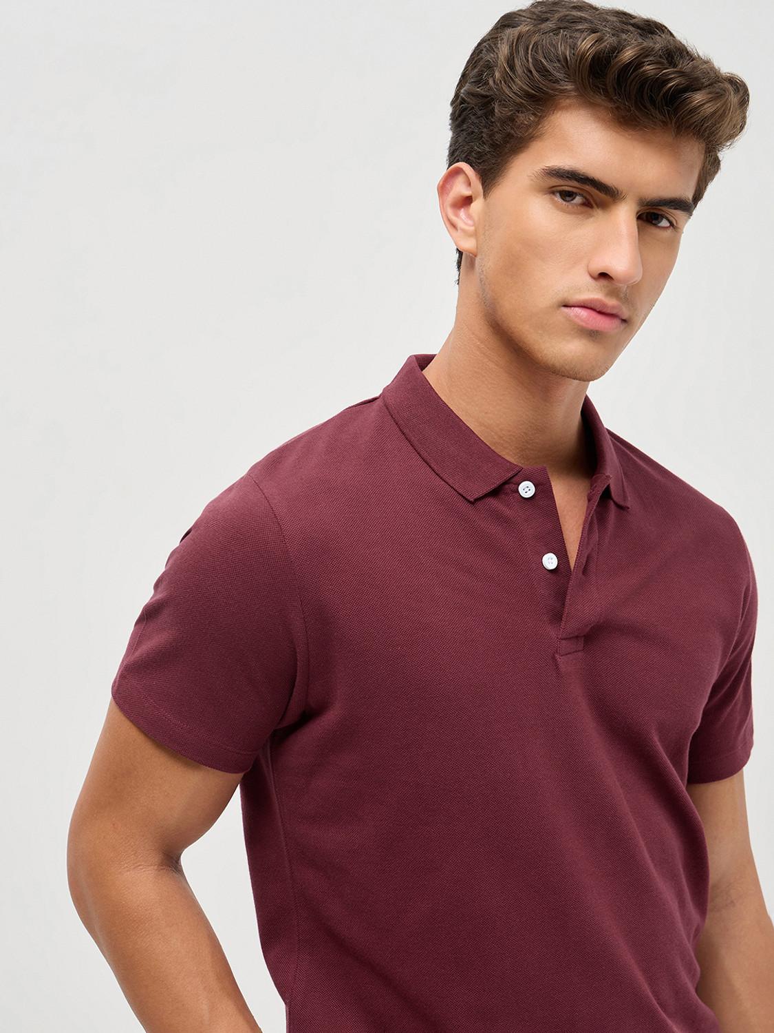 Image of Urbano Fashion Solid Men Polo Neck Grey T-Shirt