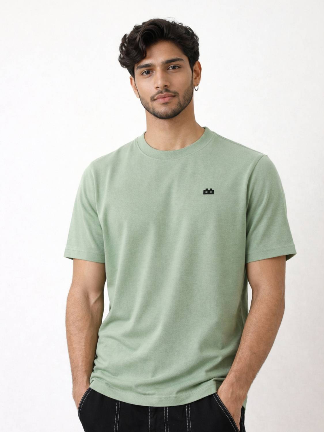 Boxy Crew Solid Men Round Neck Light Green T-Shirt