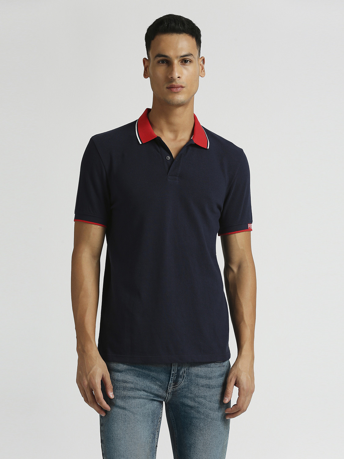 Image of Pepe Jeans Solid Men Polo Neck Blue T-Shirt