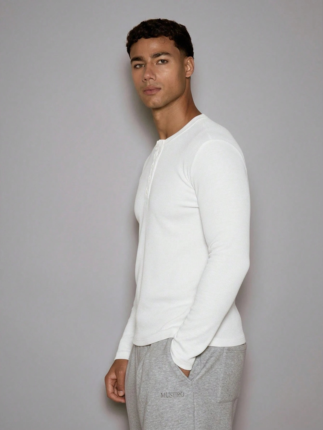 Image of The Modern Soul Solid Men Henley Neck White T-Shirt
