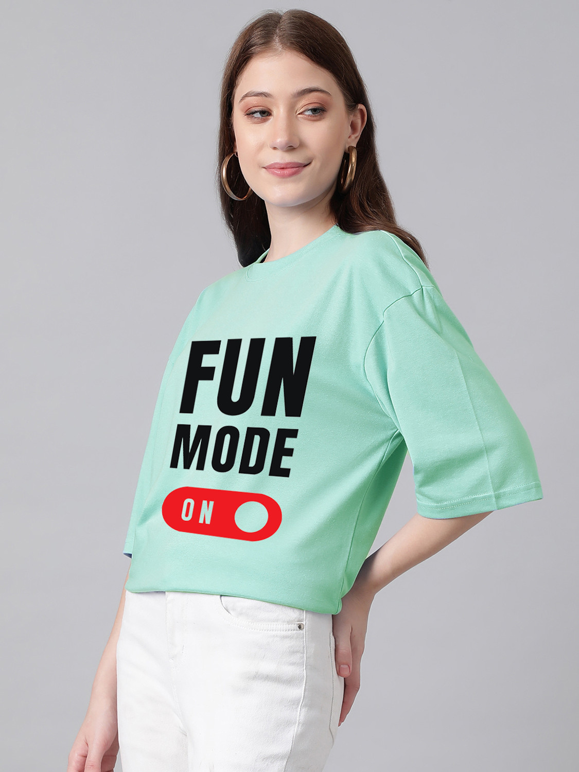 Image of KOTTY Printed Women Round Neck Green T-Shirt