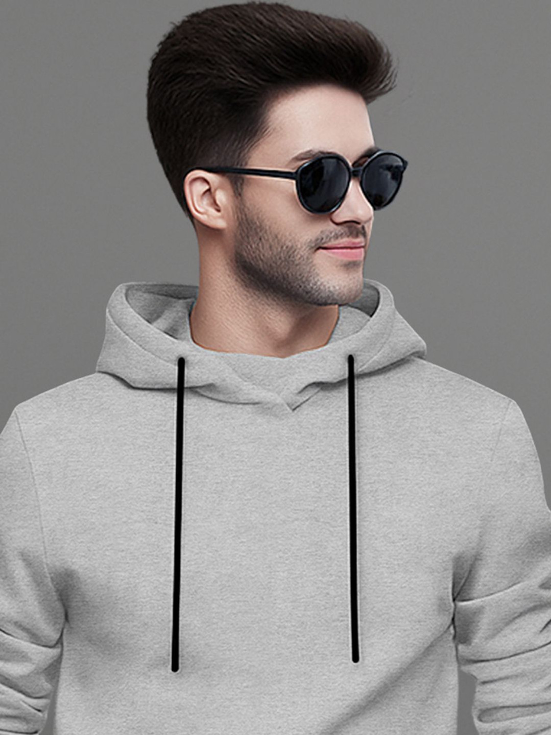 Image of BLIVE Solid Men Hooded Neck Grey T-Shirt