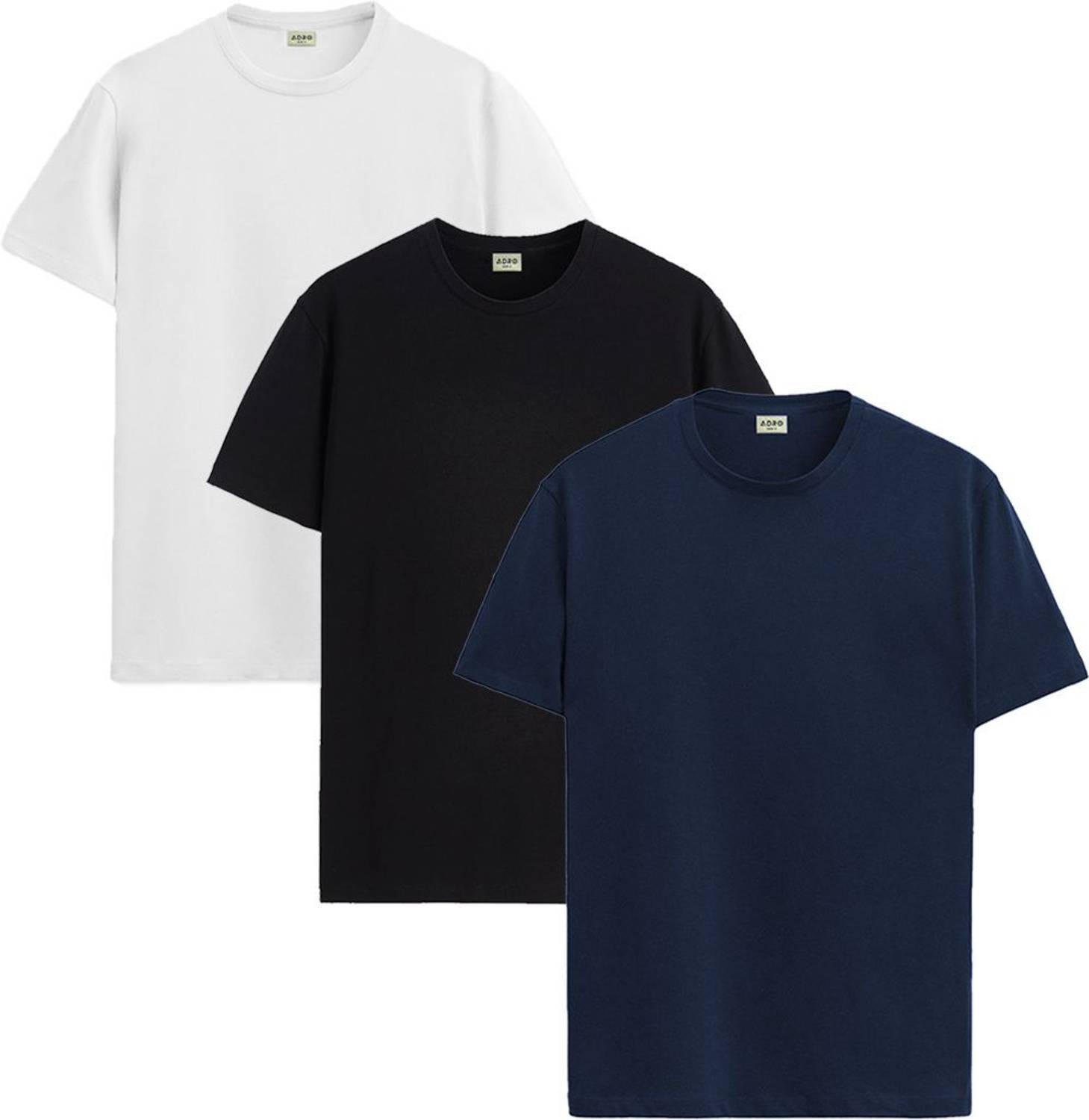 ADRO Pack of 3 Men Solid Round Neck Cotton Blend Black T-Shirt