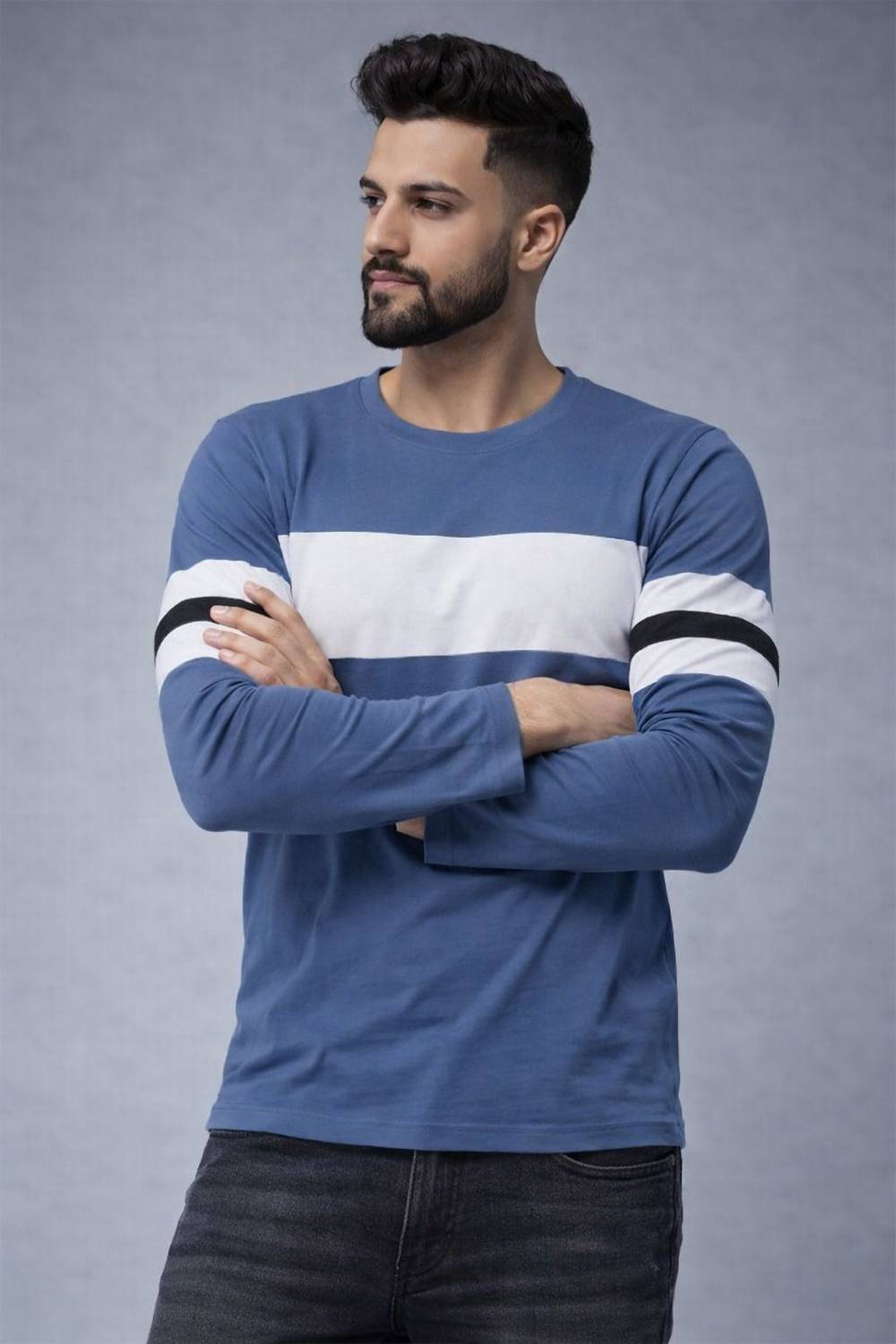 THE DRY STATE Men Solid Round Neck Pure Cotton Blue T-Shirt