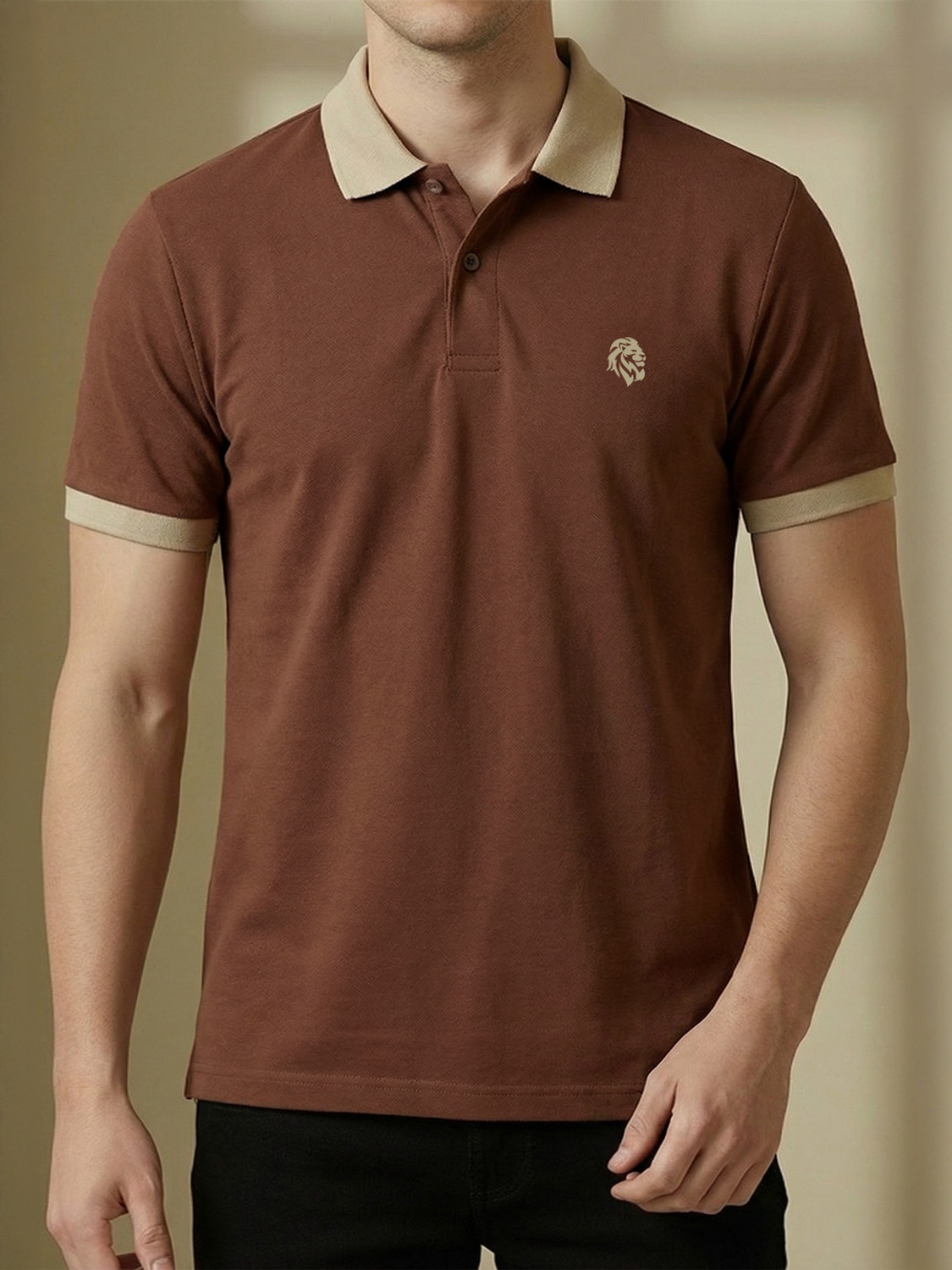 Image of JUST ROAR Colorblock Men Polo Neck Multicolor T-Shirt