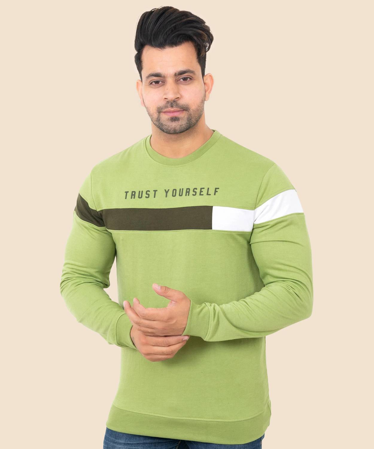 E-MAX Men Typography Crew Neck Polyester Light Green T-Shirt
