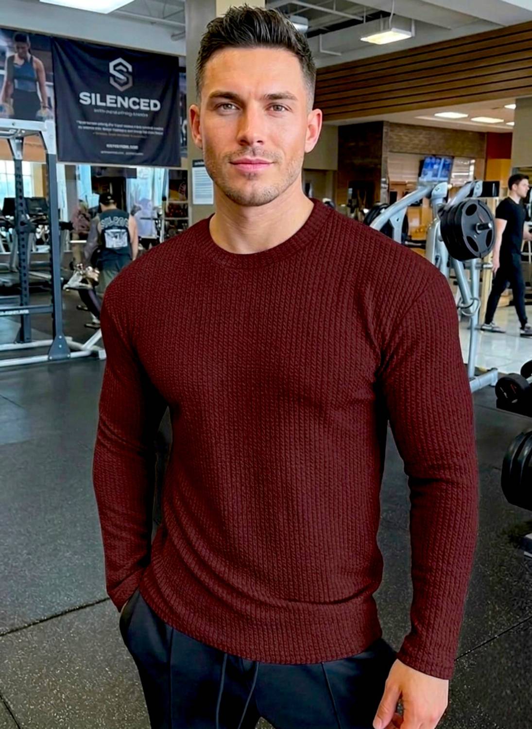 Avictor Self Design Men Round Neck Maroon T-Shirt
