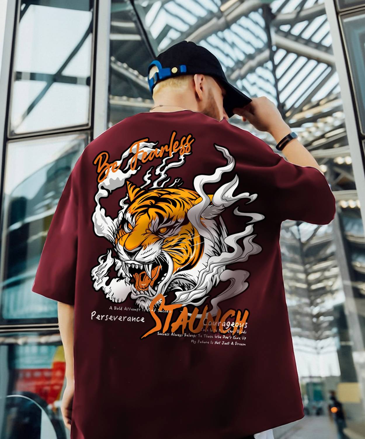 Jump Cuts Men Printed, Typography Round Neck Cotton Blend Maroon