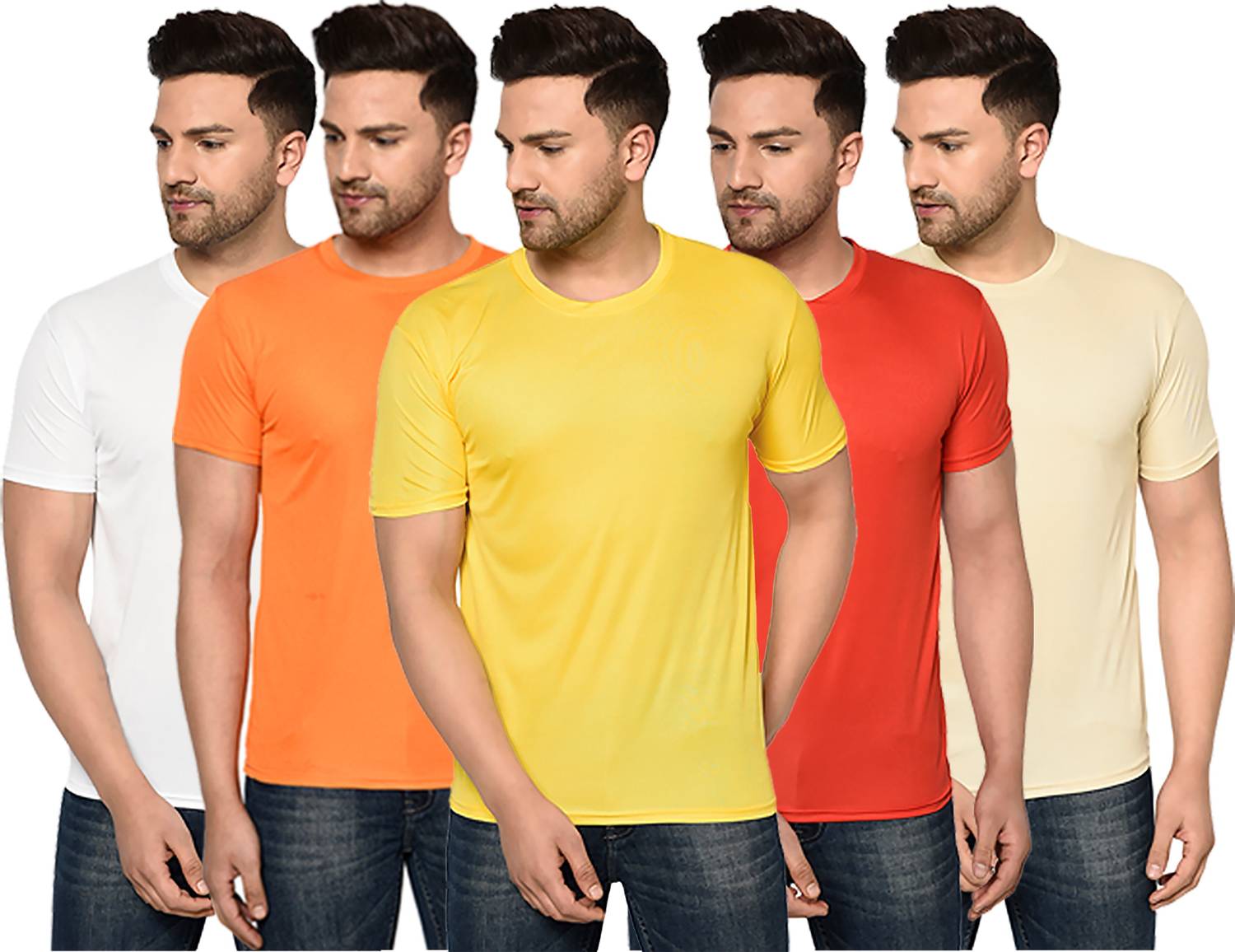 InkTees Pack of 5 Round_5_06_M Men Solid Round Neck Polyester Mul