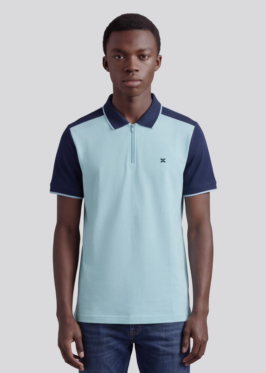 Image of KILLER Solid Men Polo Neck Light Blue T-Shirt