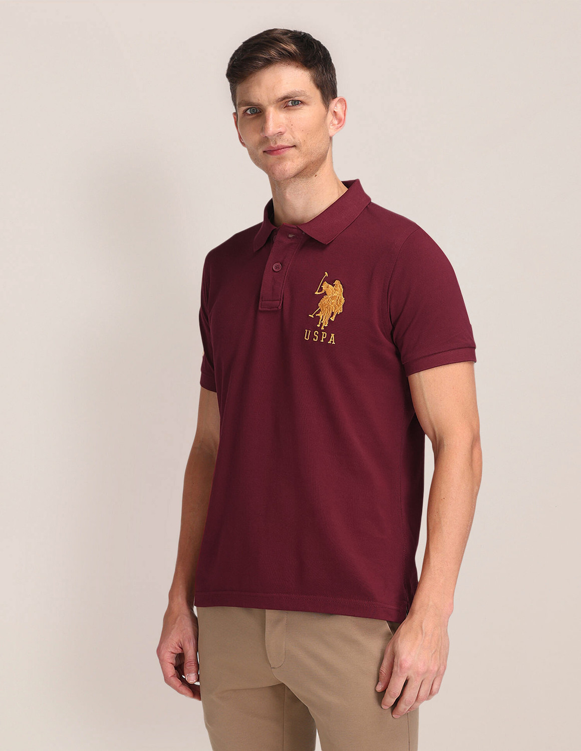 Image of U.S. POLO ASSN. Printed Men Polo Neck Maroon T-Shirt