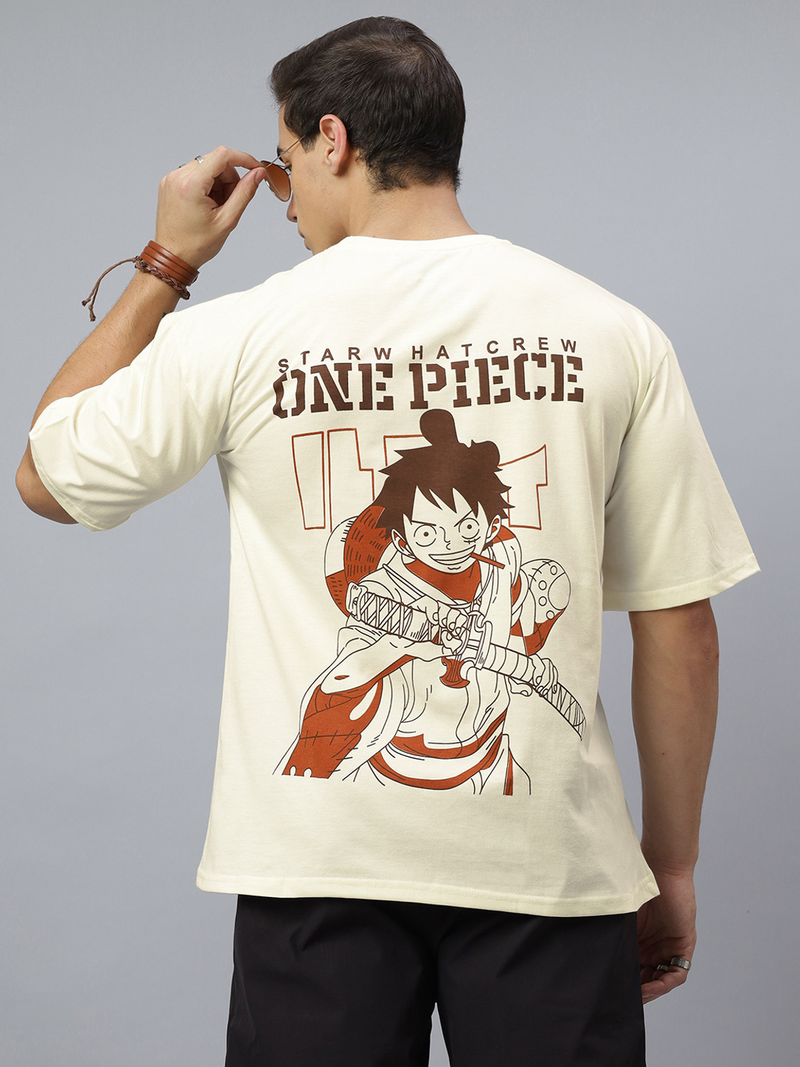 Image of Crazybee - CB Graphic Print Men Round Neck Beige T-Shirt