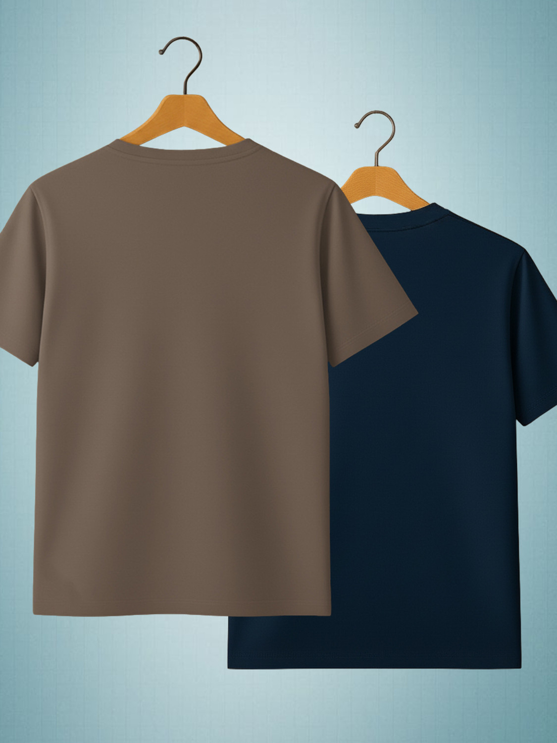 Image of Yazole Solid Men Round Neck Brown, Navy Blue T-Shirt