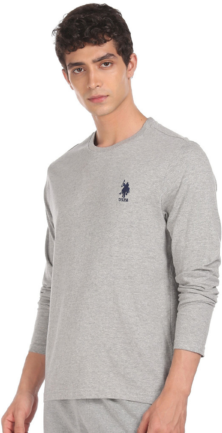 Image of U.S. POLO ASSN. Solid Men Round Neck Grey T-Shirt