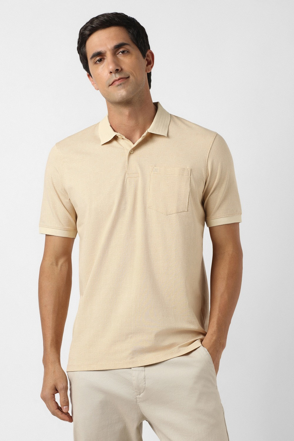 Image of PETER ENGLAND Printed Men Polo Neck Beige T-Shirt