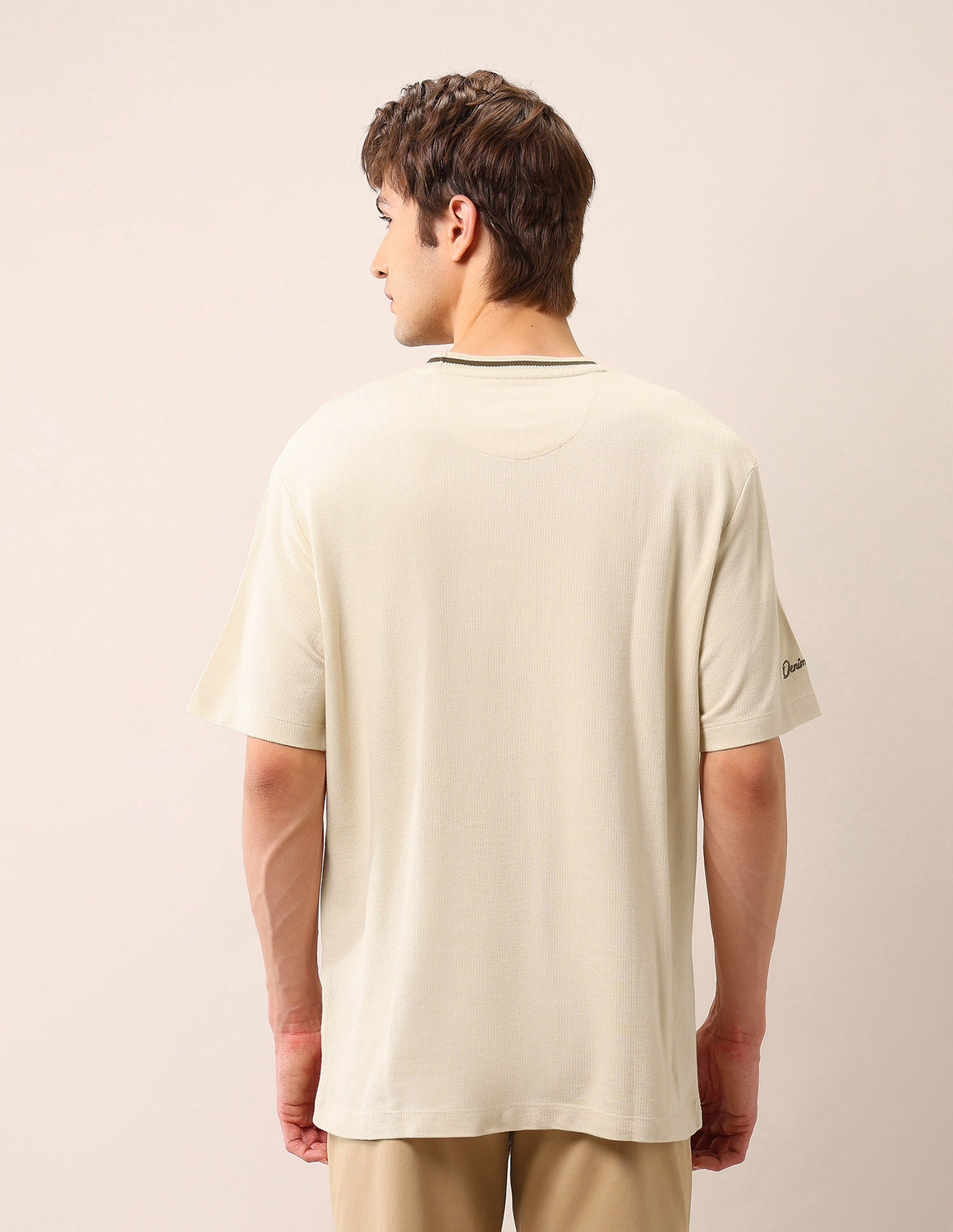Image of U.S. Polo Assn. Denim Co. Solid Men Round Neck Beige T-Shirt