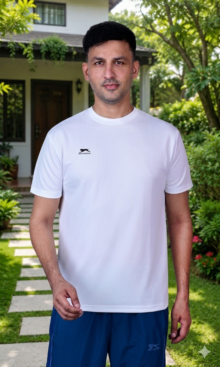 Image of Shiv Naresh Solid Men Round Neck White T-Shirt