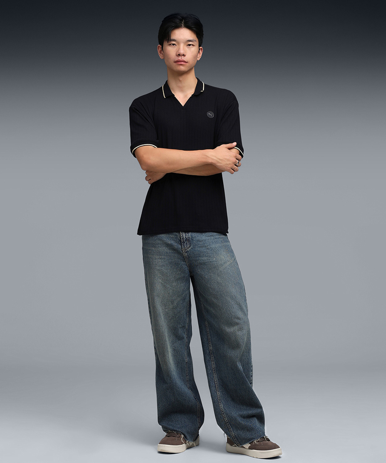 Image of PUMA Solid Men Polo Neck Black T-Shirt