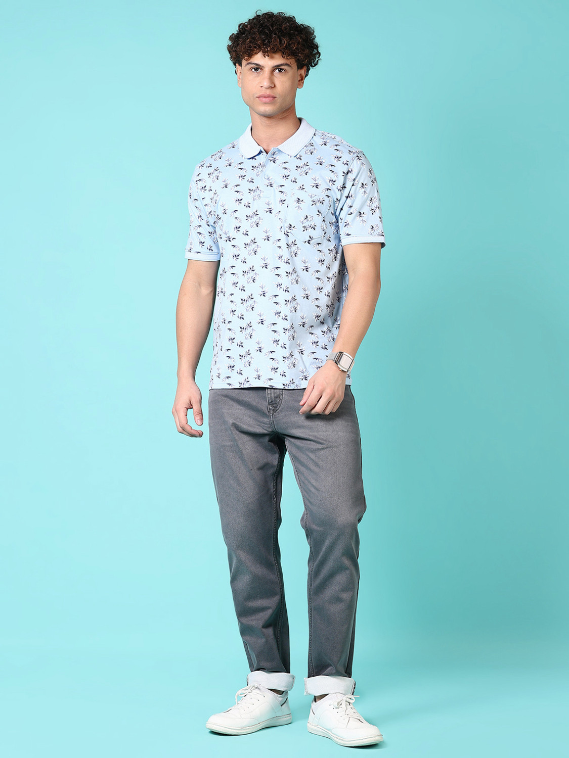 Image of V-MART Printed Men Polo Neck Blue T-Shirt