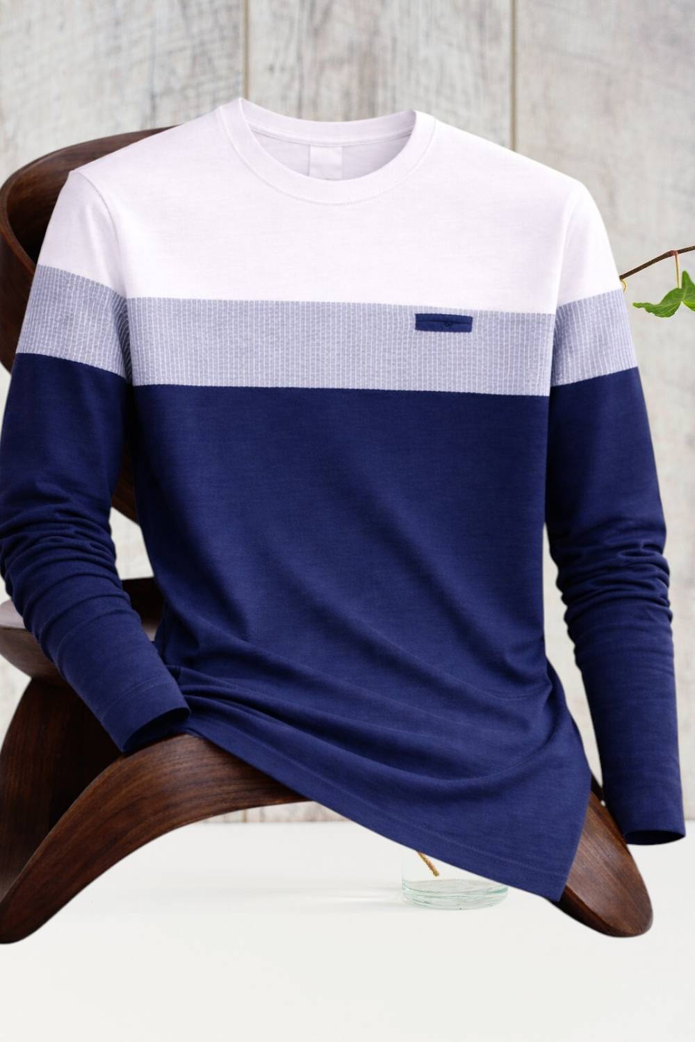 FAOES Colorblock Men Round Neck Navy Blue, White T-Shirt