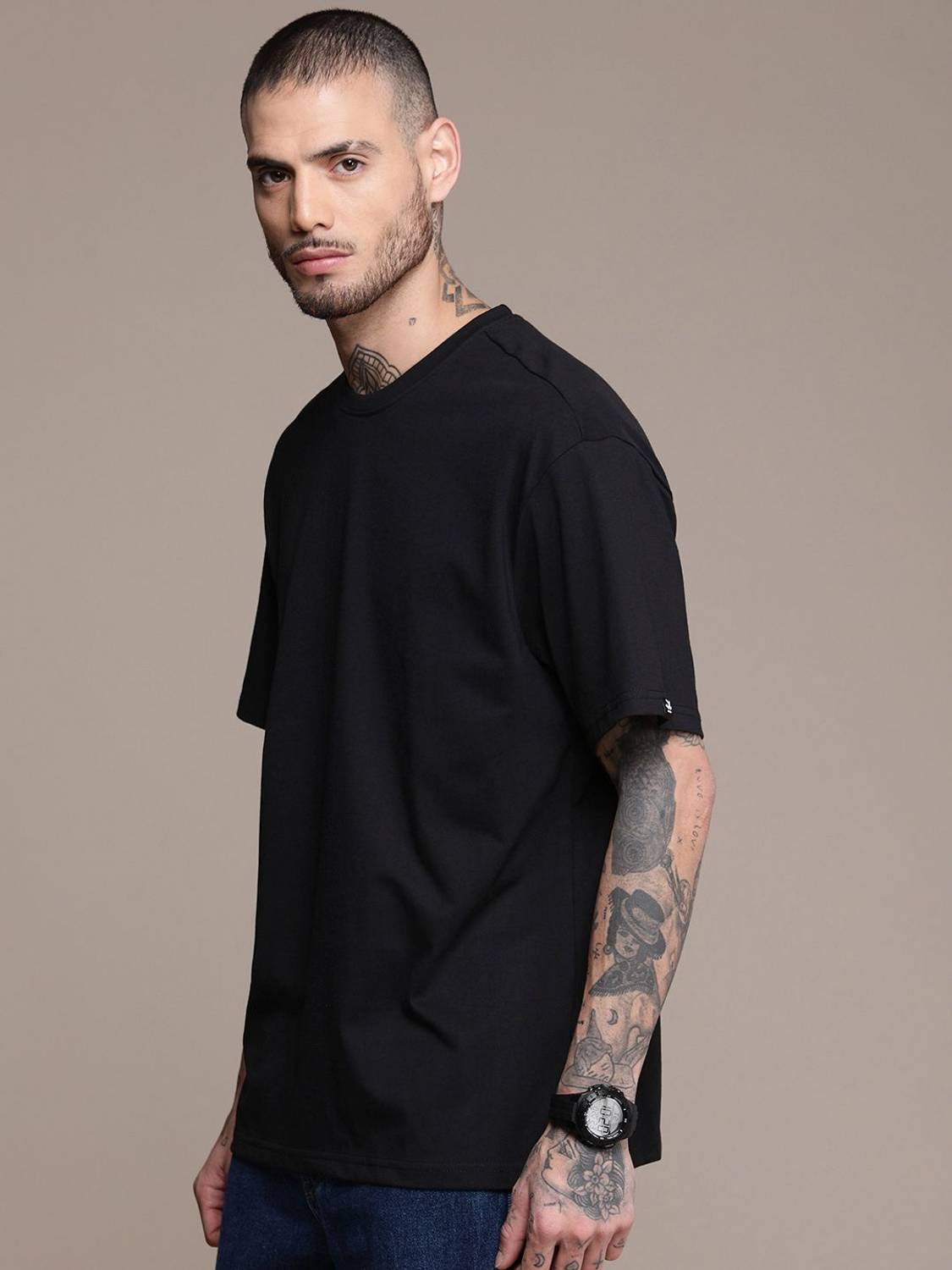 WROGN Men Black Round Neck T-Shirt - Image 3