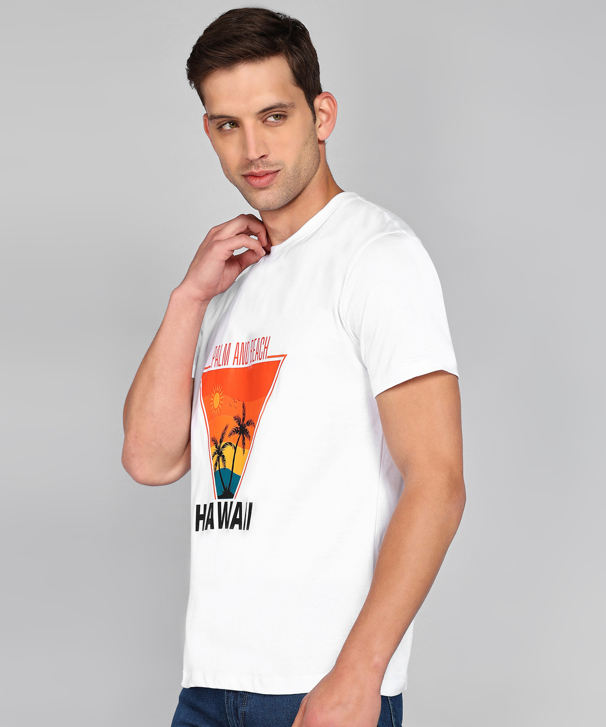 Image of Thumb Print Printed Men Round Neck White T-Shirt