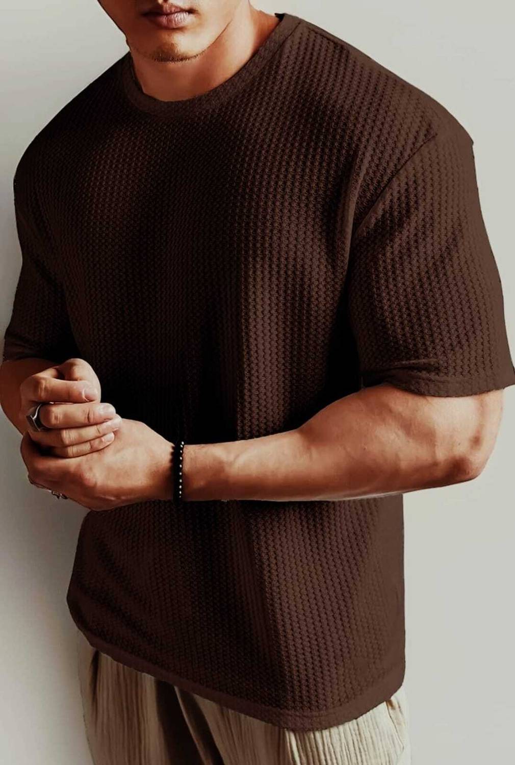 ARCollectionldh Striped Men Round Neck Brown T-Shirt