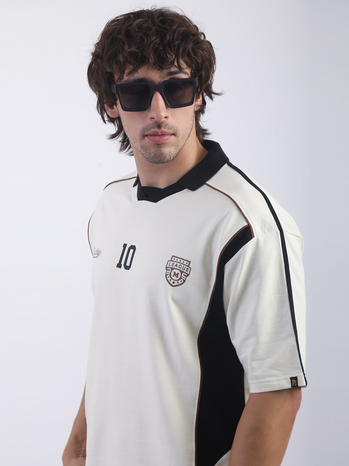 Image of MANIAC Printed Men Polo Neck White T-Shirt