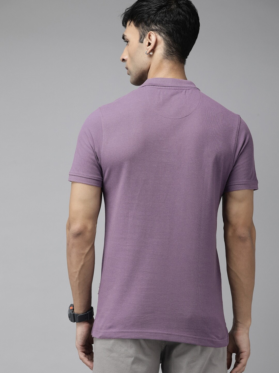 Image of Roadster Solid Men Polo Neck Purple T-Shirt