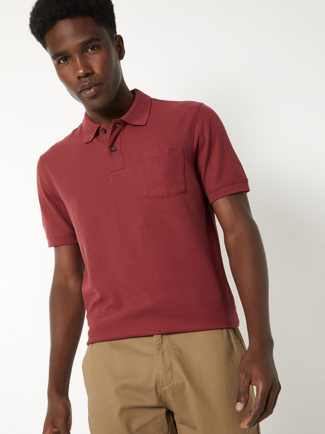 Image of MAX Self Design Men Polo Neck Brown T-Shirt