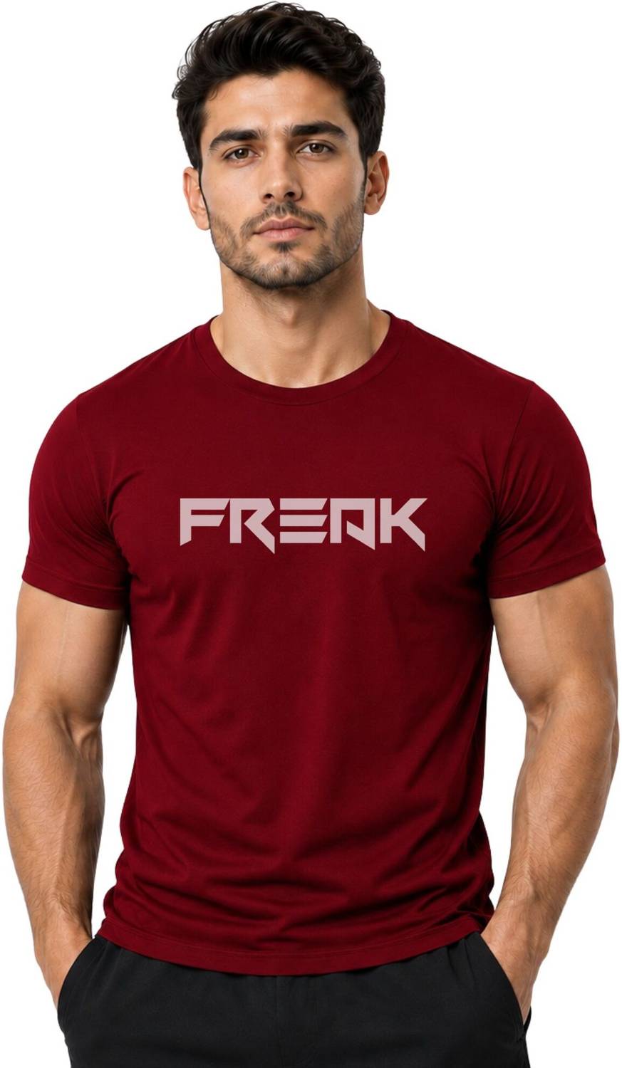 3colors Printed Men Round Neck Maroon T-Shirt