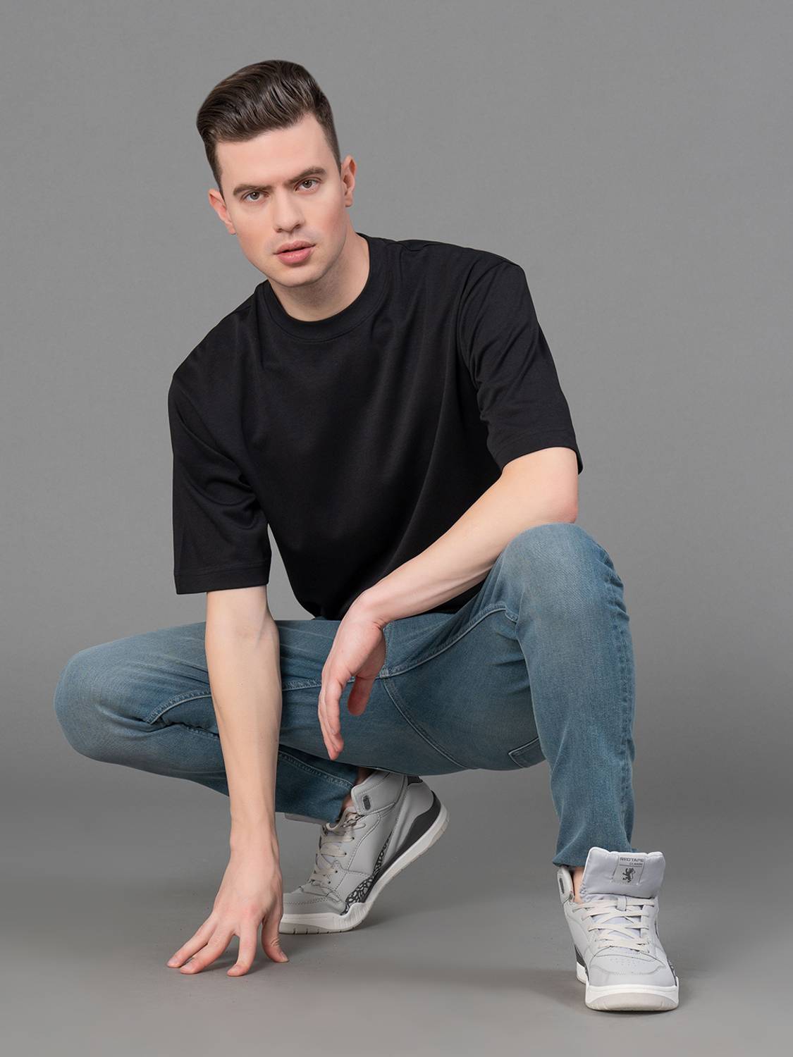RED TAPE Men Black Round Neck T-Shirt - Image 5