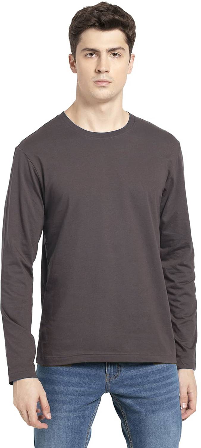 9LKHA Solid Men Round Neck Brown T-Shirt