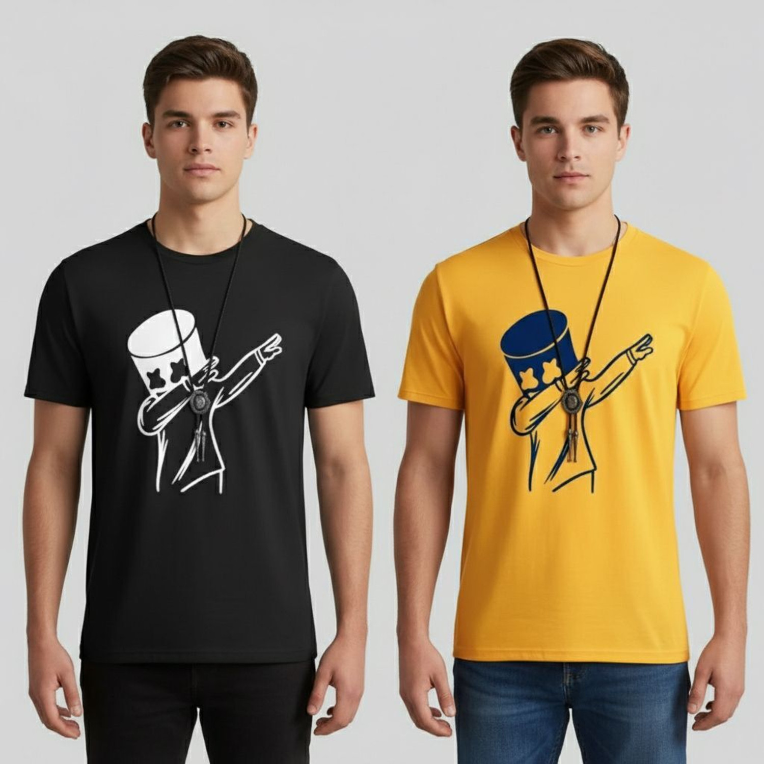 Image of stylesmyth Printed Men Round Neck Black, Yellow T-Shirt