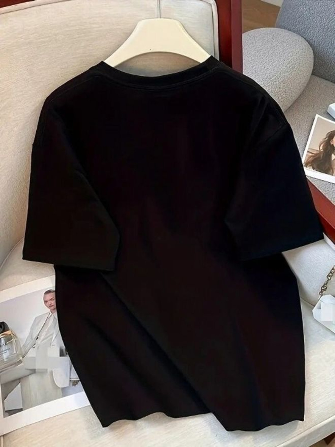Image of MapelFashion Cartoon Women Round Neck Black T-Shirt