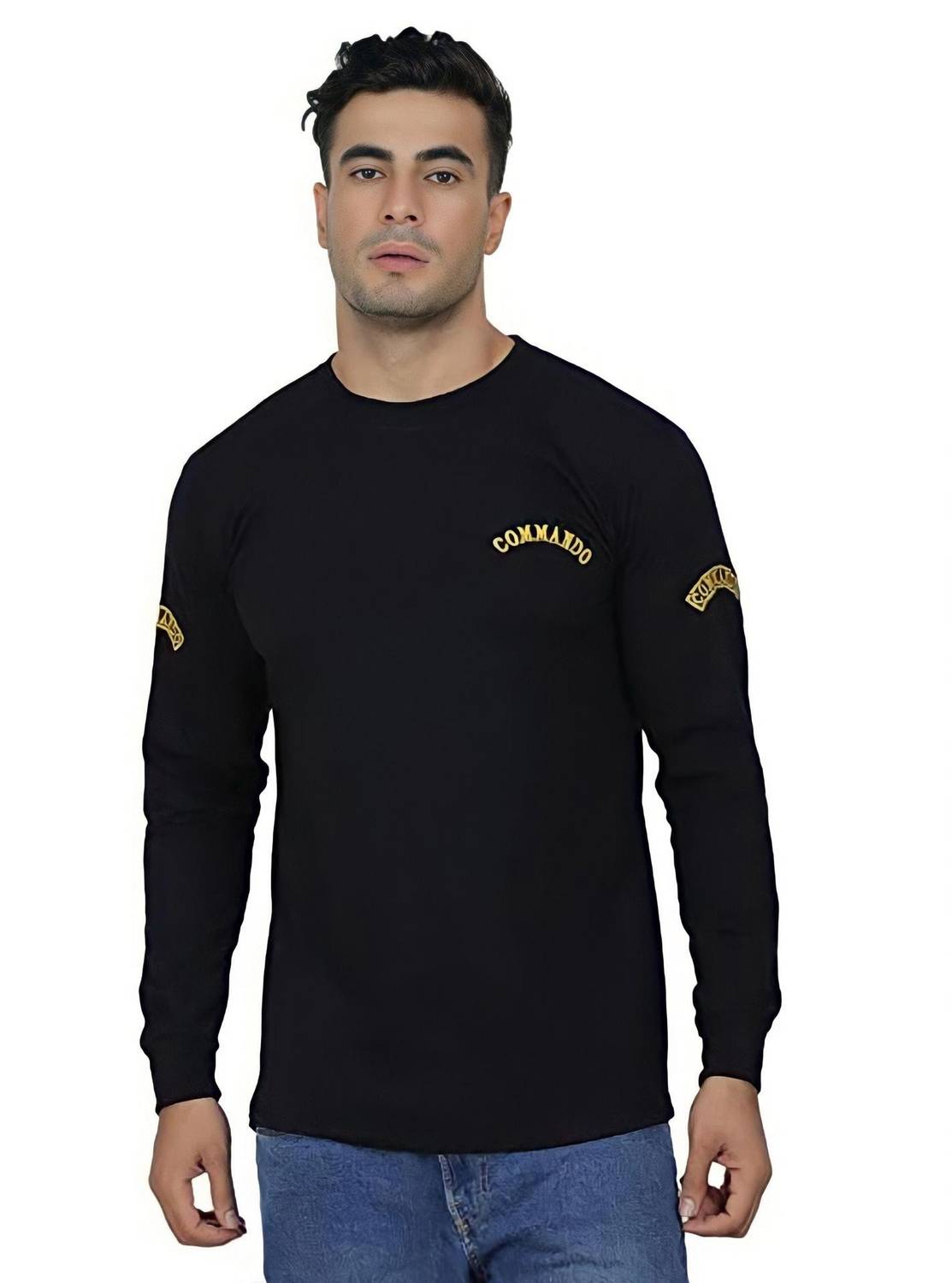 CAMOTAGE Military Camouflage Men Round Neck Black T-Shirt
