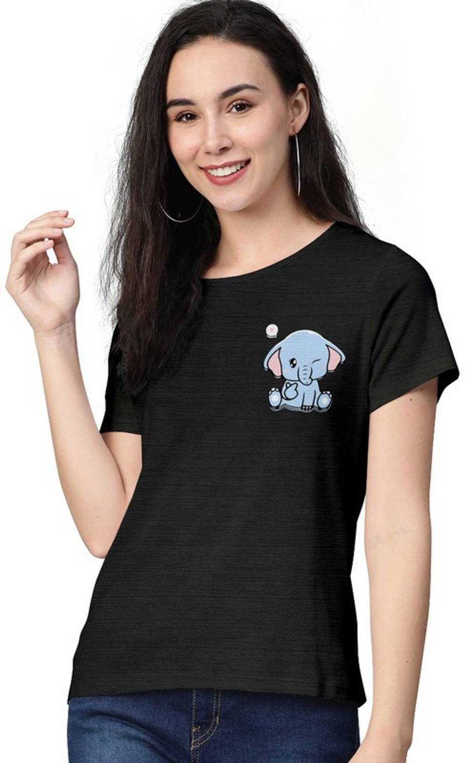 AASHANK Printed Women Crew Neck Black T-Shirt