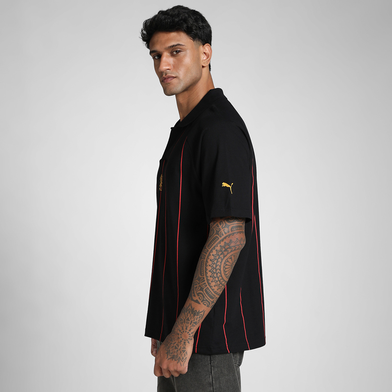 Image of PUMA Printed Men Polo Neck Black T-Shirt
