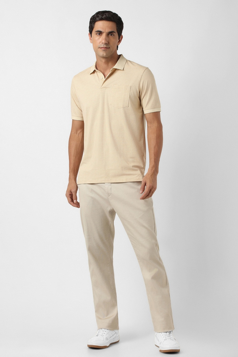 Image of PETER ENGLAND Printed Men Polo Neck Beige T-Shirt