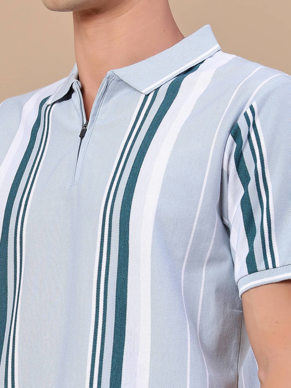 V-MART Striped Blue Polo Neck T-Shirt - Image 4