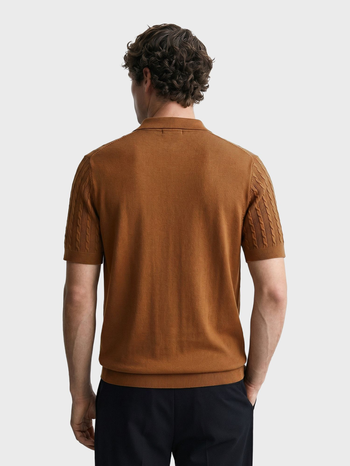 Image of The Indian Garage Co. Self Design Men Polo Neck Brown T-Shirt