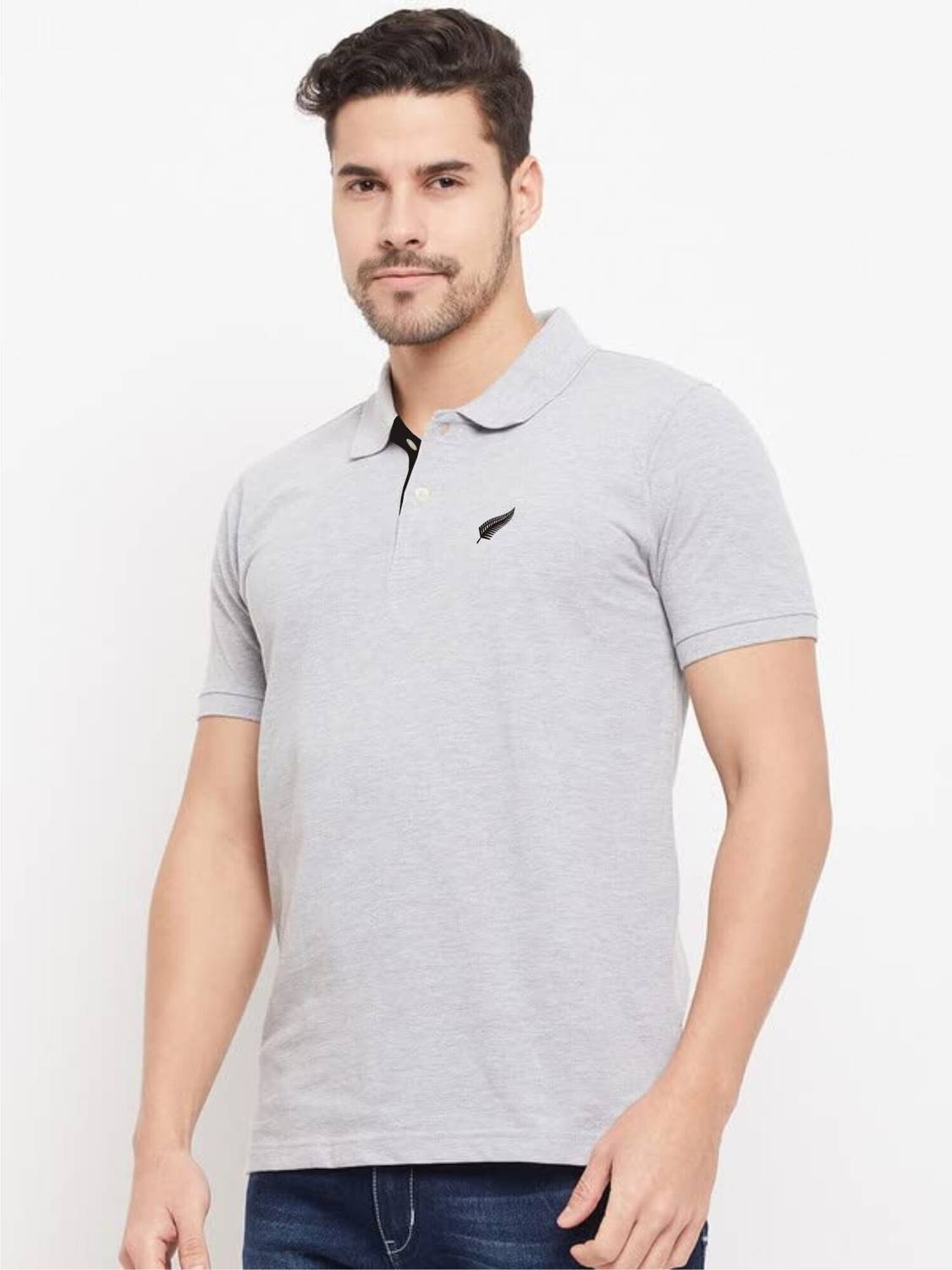 Polo Plus Men Solid Polo Neck Pure Cotton Grey T-Shirt