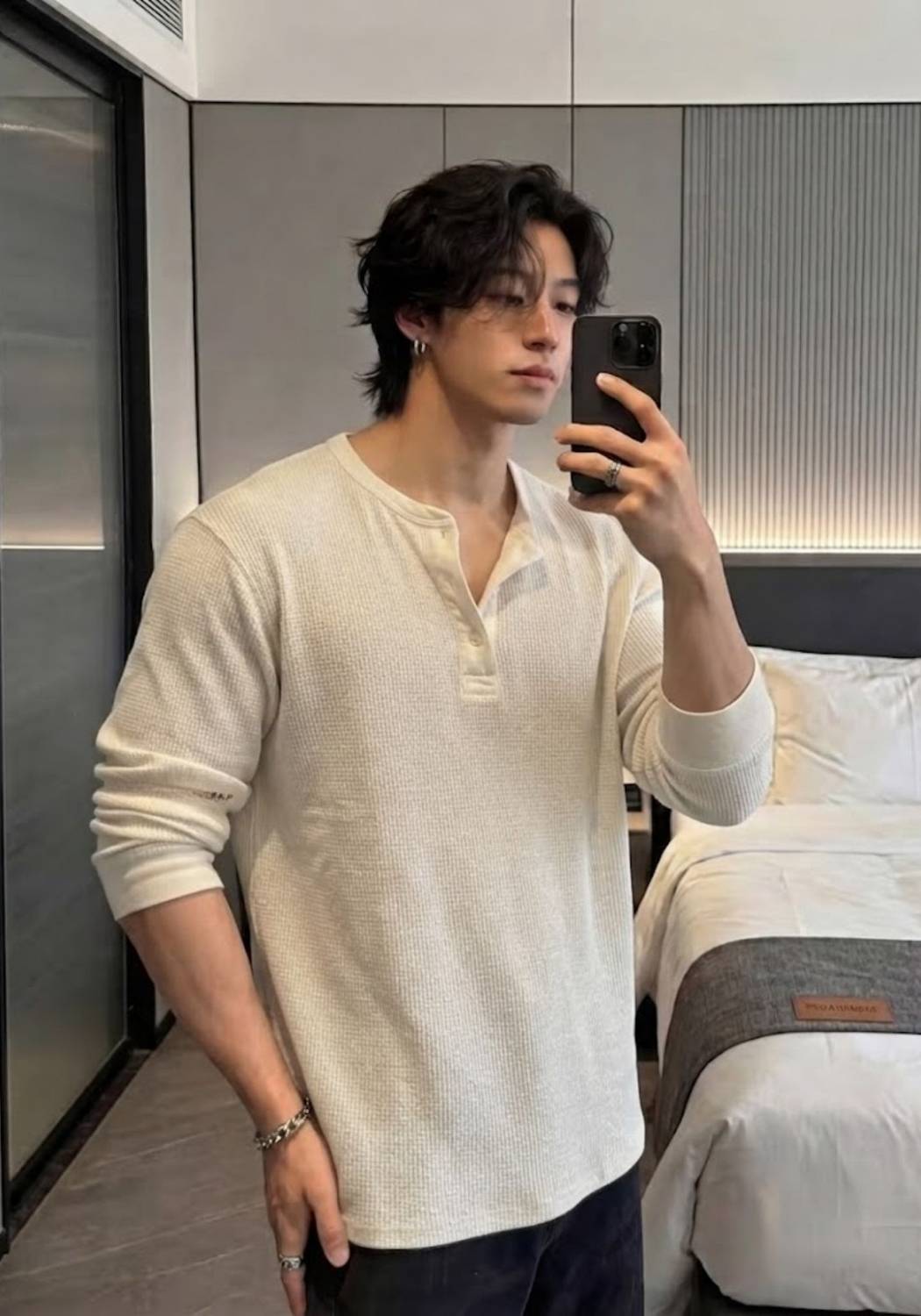 fash era Men Henley Neck Beige T-Shirt - Image 1