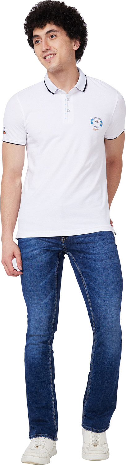 Image of Spykar Solid Men Polo Neck White T-Shirt