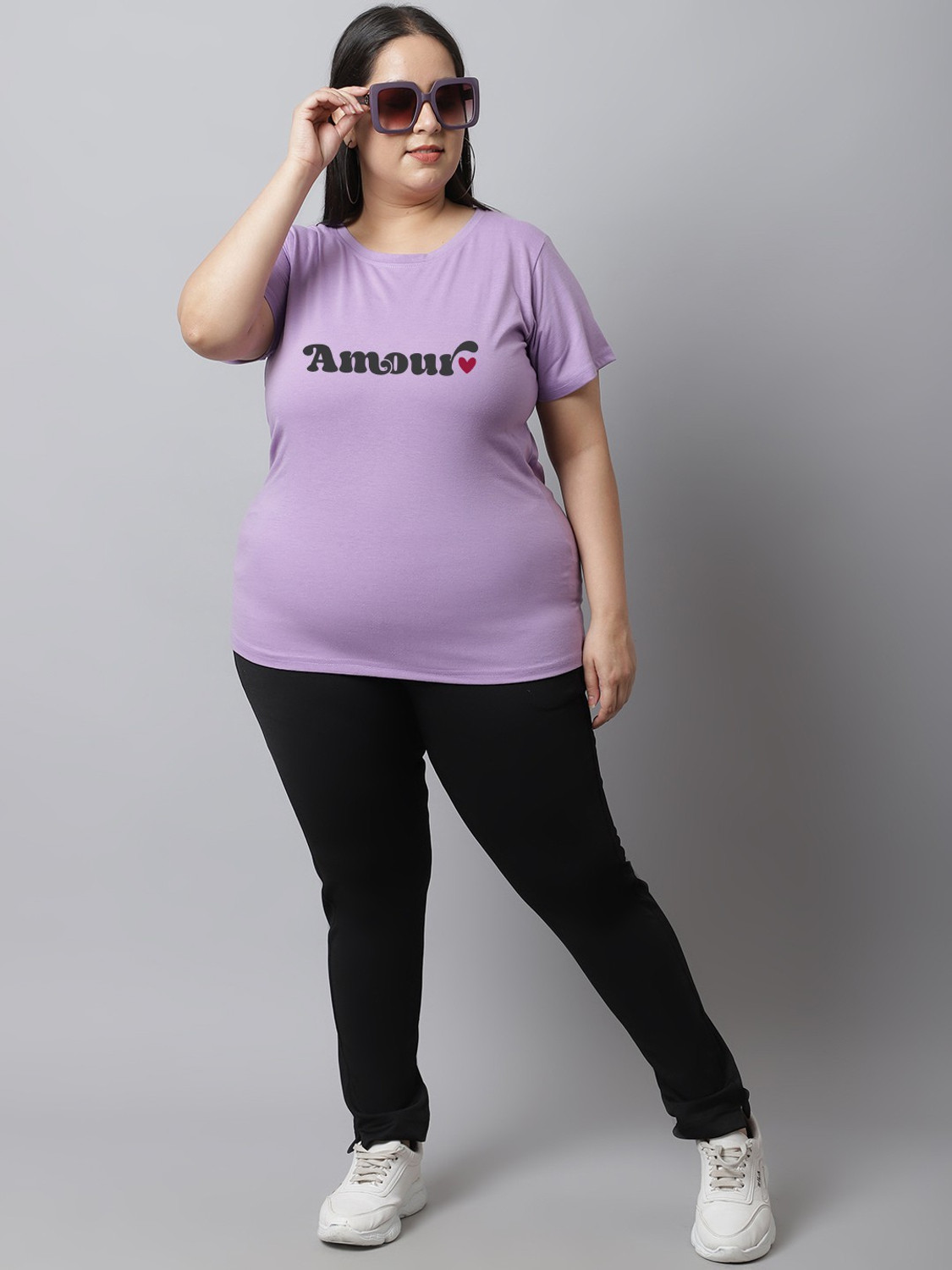 Image of UnaOne Typography Women Round Neck Purple T-Shirt