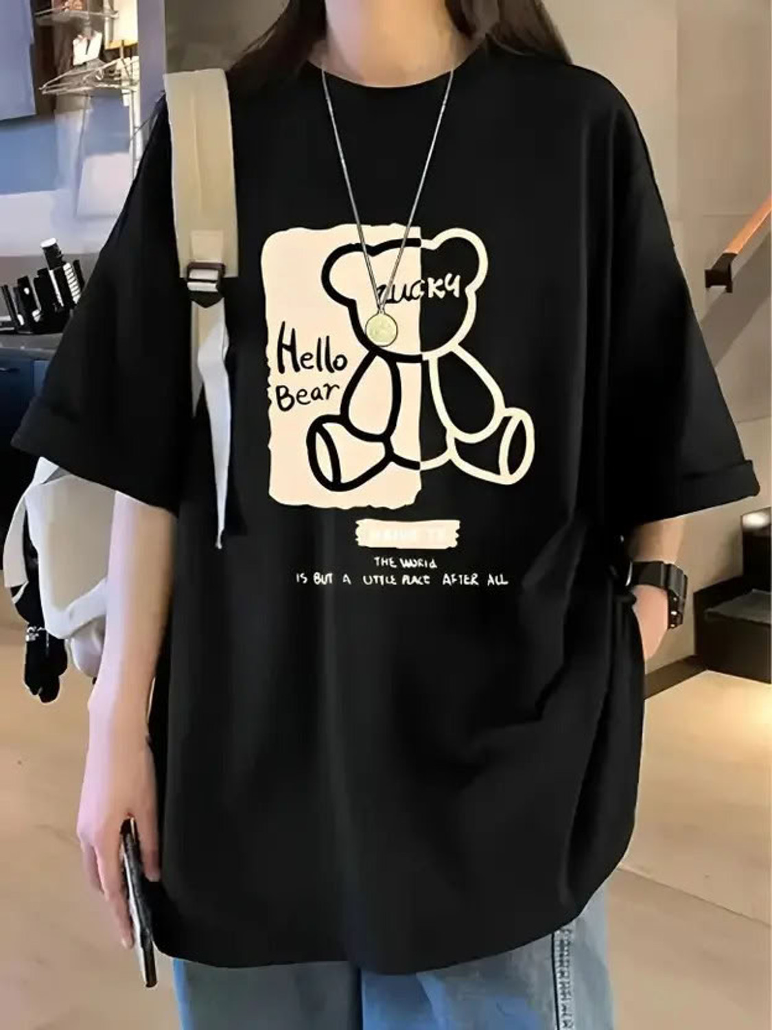 Image of Calm Down Graphic Print Women Round Neck Black T-Shirt