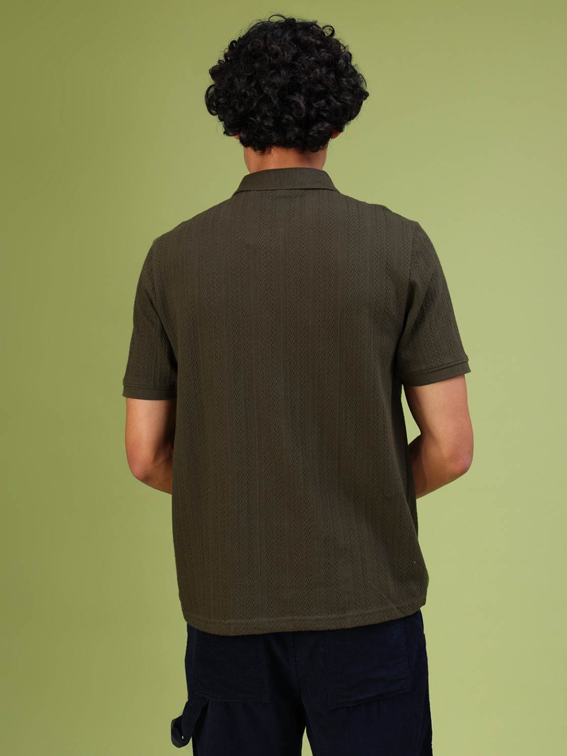 Image of LIMEROAD Solid Men Polo Neck Green T-Shirt