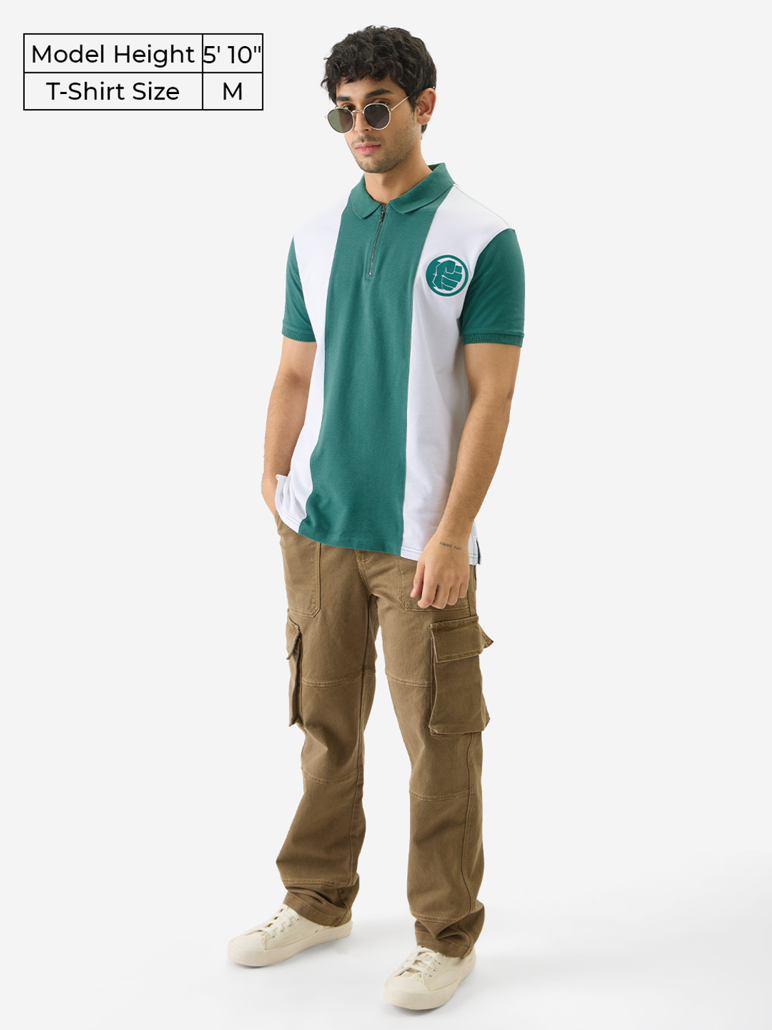 Image of The Souled Store Printed Men Polo Neck Green T-Shirt