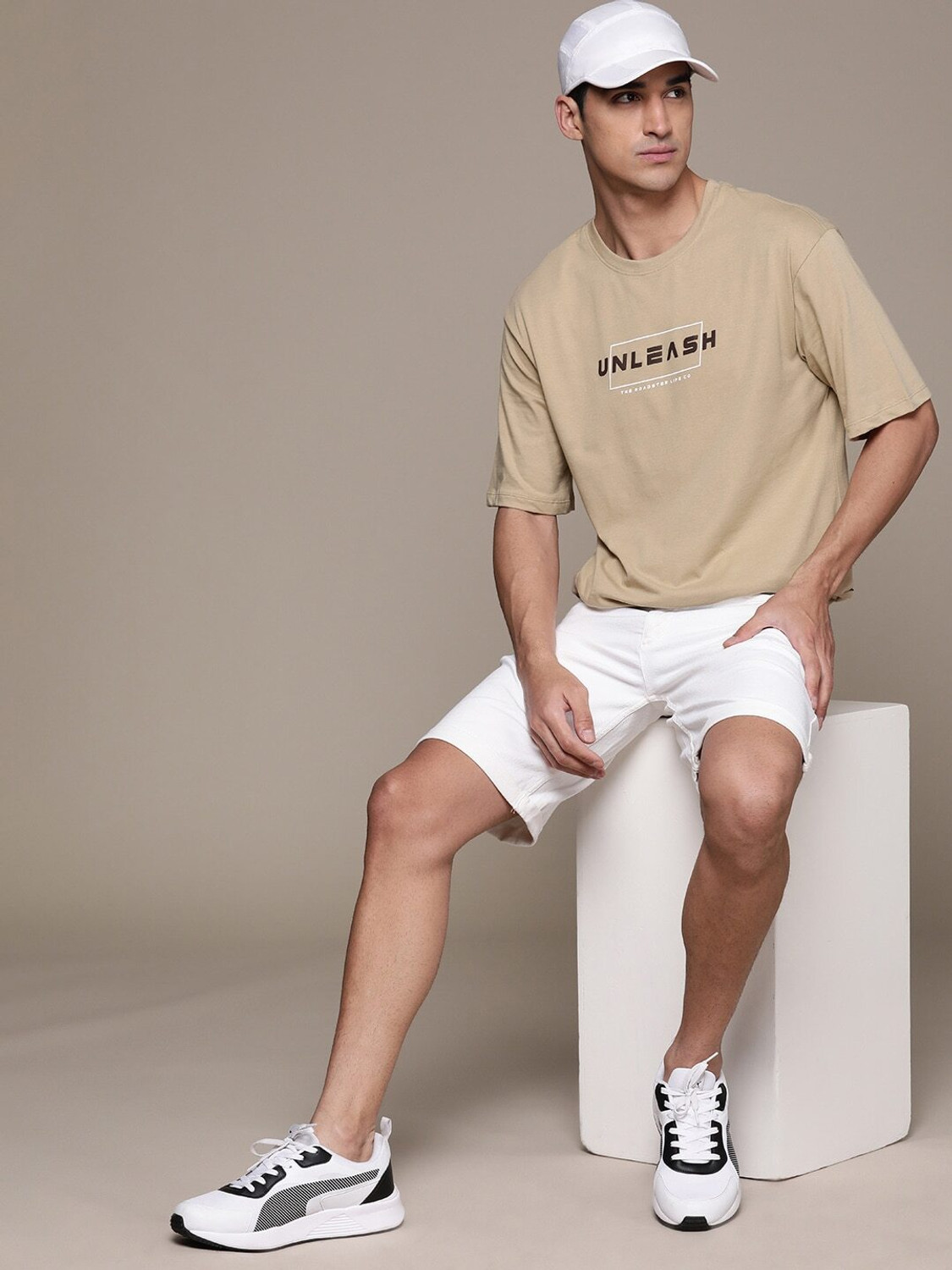 Image of Roadster Typography Men Round Neck Beige T-Shirt